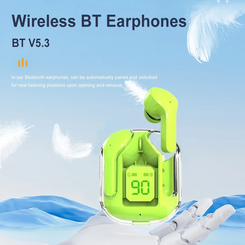 Wireless Earbuds Bluetooth Headset Transparent Headphones LED Digital Display HiFi Stereo Sound Earphones for All Smartphones