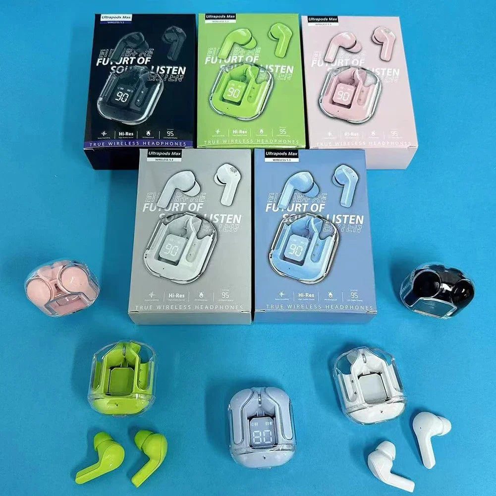 Wireless Earbuds Bluetooth Headset Transparent Headphones LED Digital Display HiFi Stereo Sound Earphones for All Smartphones