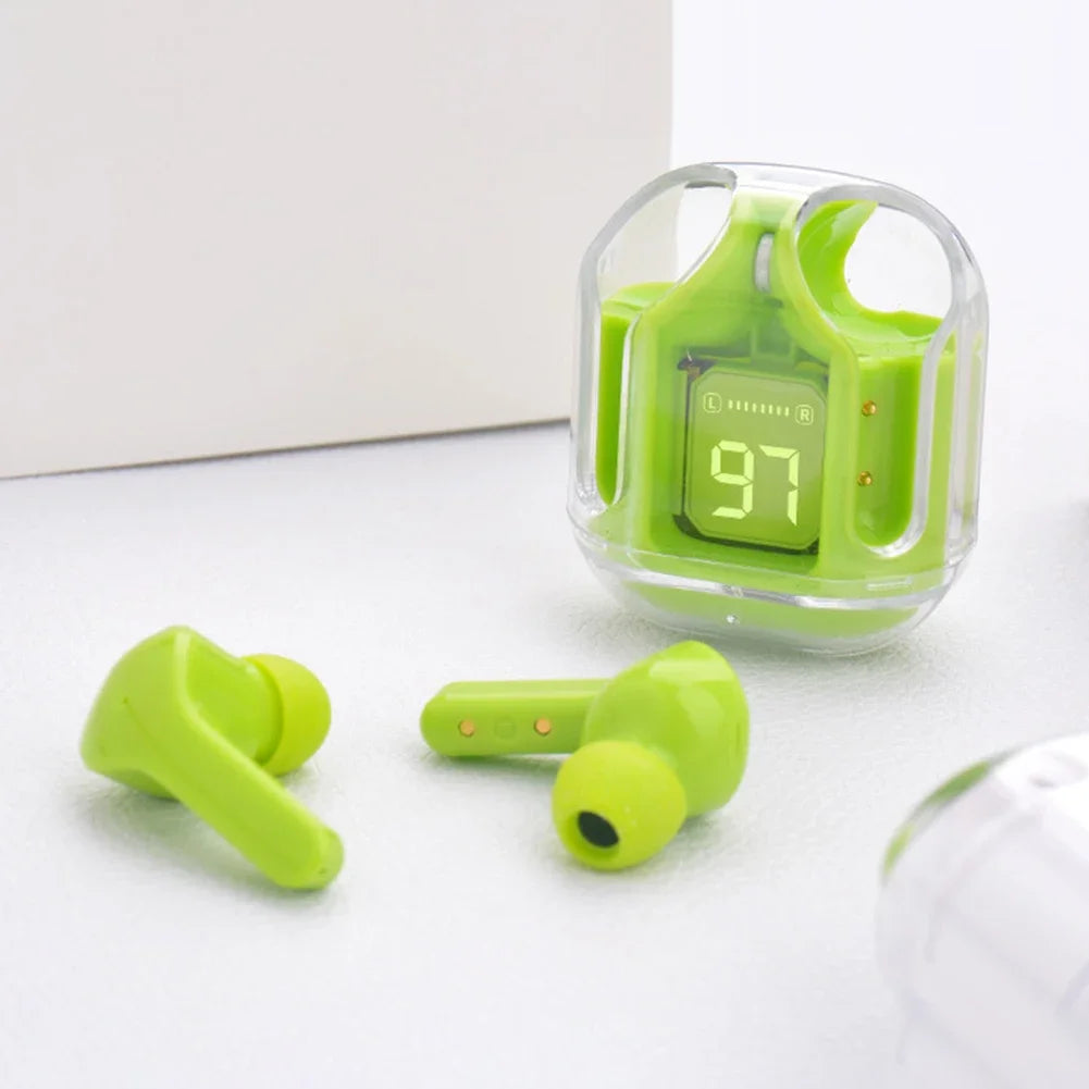 Wireless Earbuds Bluetooth Headset Transparent Headphones LED Digital Display HiFi Stereo Sound Earphones for All Smartphones